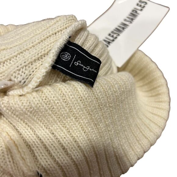 Sean John Vintage SJ Logo Y2K Millennium Ribbed Wool Beanie Hat with Pom